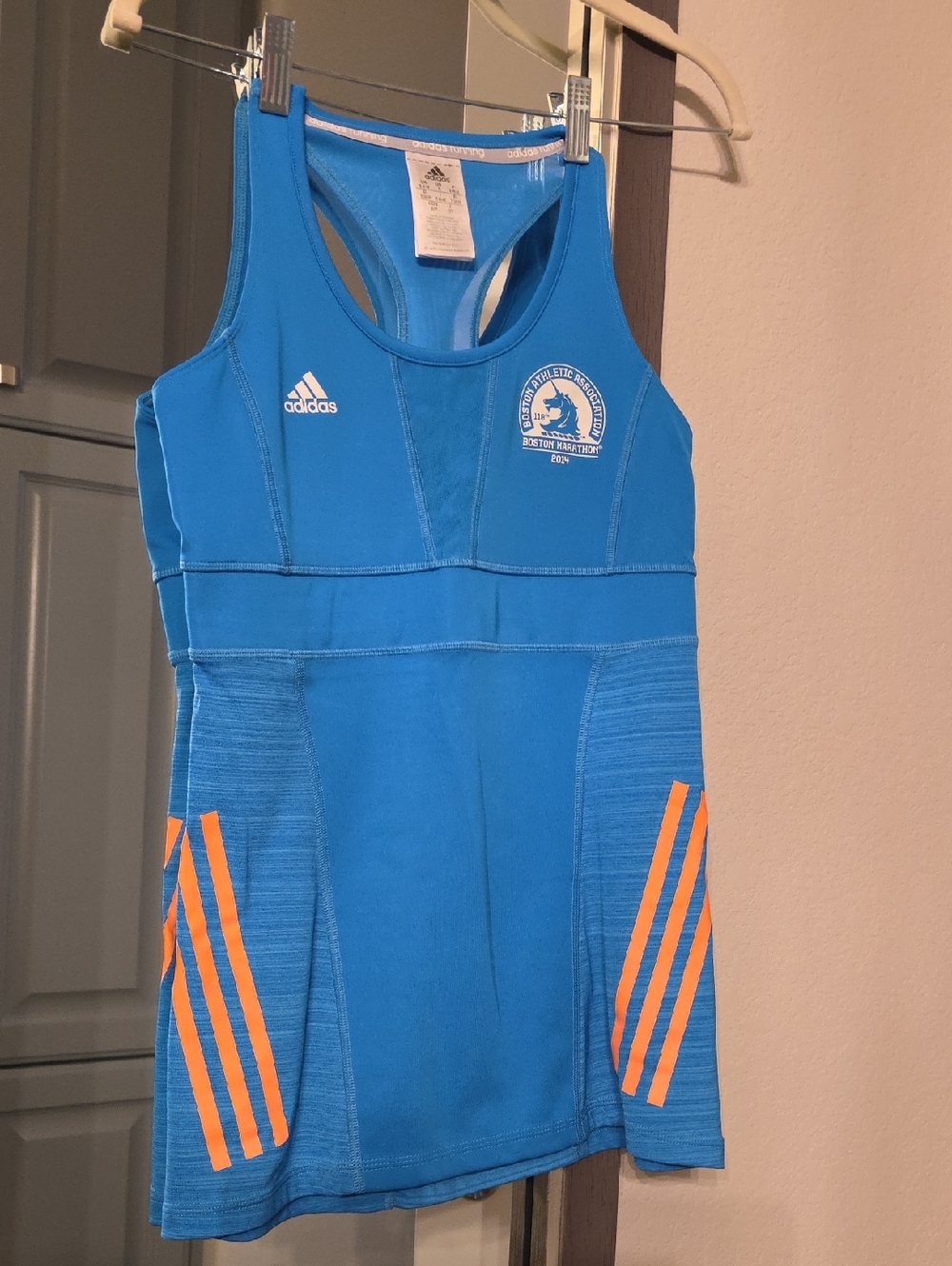 Adidas Blue Racerback Tank with Orange Stripes